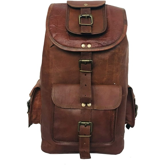 24'' Genuine Leather Vintage Handmade Casual Day-pack Cross body Messenger Laptop Backpack Travel Rucksack