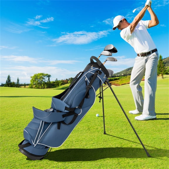 Travel Blue Golf Stand Bag 3 Way Dividers Polyester Fabric 4 Zipper Pockets Lightweight with Stable Foot Support