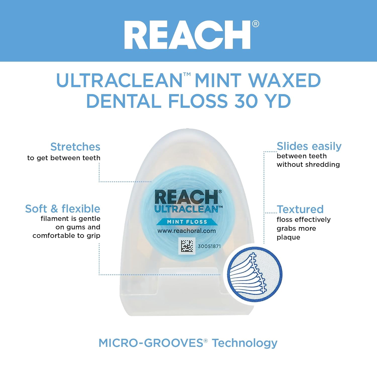 6 Pack- Reach Ultraclean Mint Floss 30 Yards eac