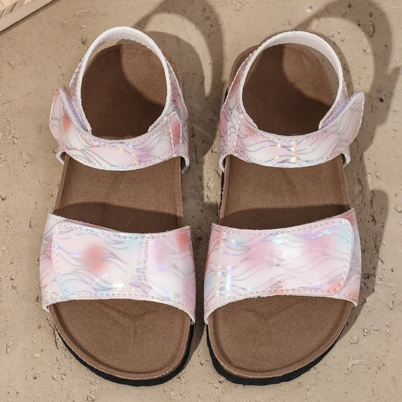 Hifoo Summer Girls Large Sized Casual Sandals Open Toe Patchwork Colorful Prints Comfortable Sandals Outdoor Beach Shoes Leisure Kids Footwear