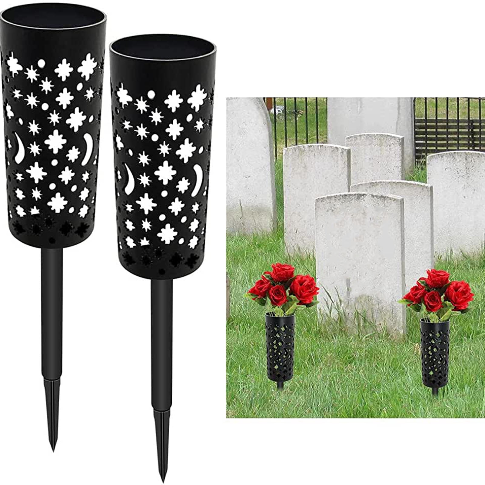 harmtty 2Pcs Cemetery Vase with Long Spike Stake Large Drainage Holes