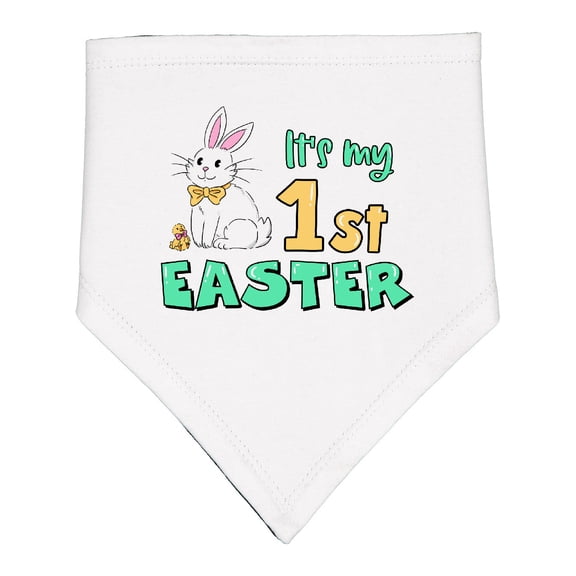 Inktastic It's My 1st Easter with Cute Chick and Bunny Baby Bandana Bib