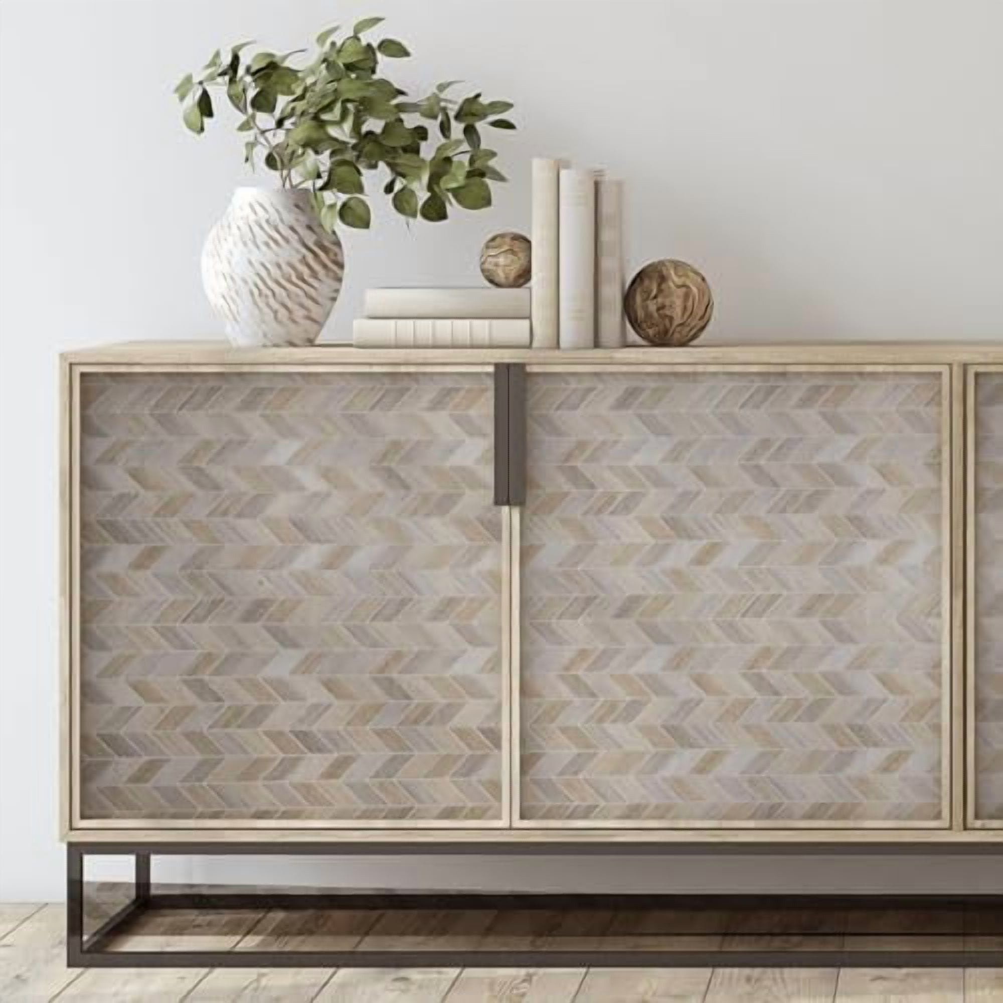Main Street Peel & Stick Wallpaper Tiles, Earth Herringbone, 8 in x 8 in, 24 Pack, Self Adhesive Wall Tiles for Kitchen Backsplash and Home Decor
