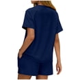 thumbnail image 4 of Avtoify Womens Shorts Dressy Casual Fashion Woman Round Neck Solid Short Sleeve Blouse Long Elastic Waist Pockets, 4 of 6