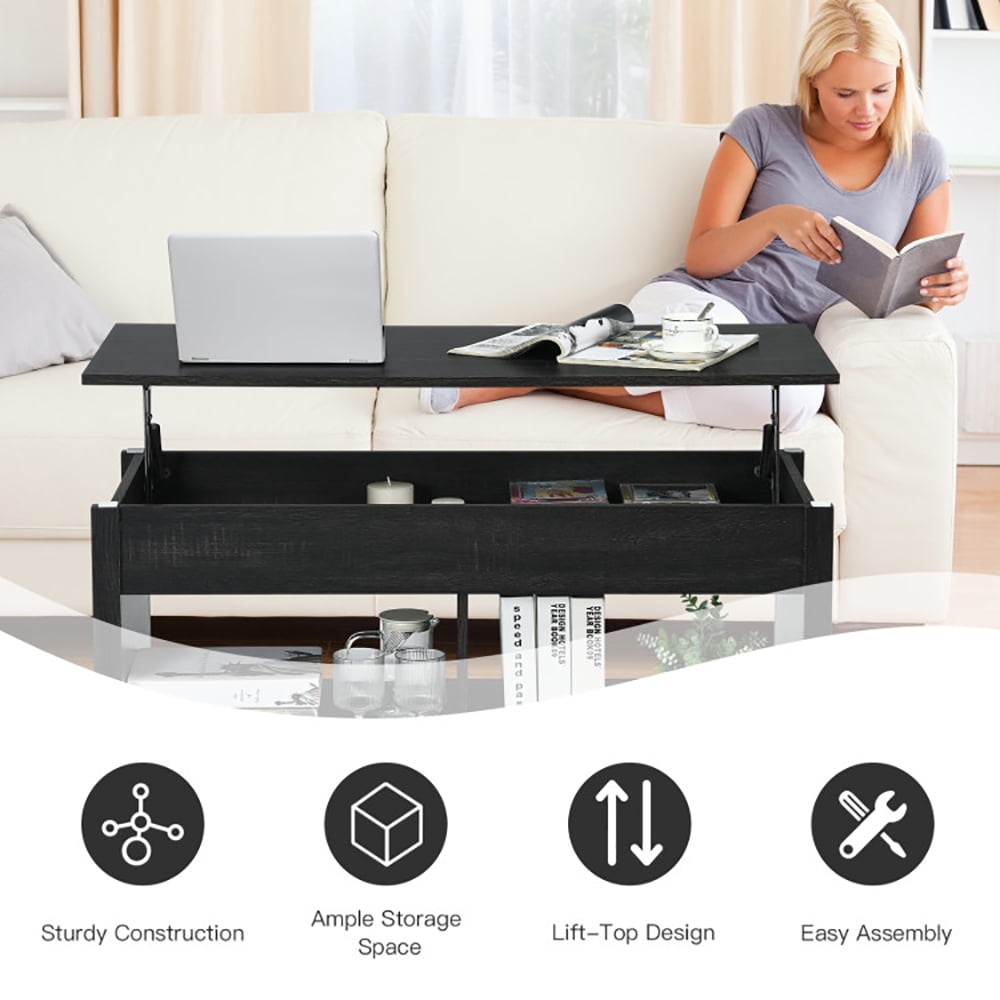 Finihen Coffee Table, Lift Top Coffee Table with Hidden Storage Compartment and Lower Shelf, for Study Room, Black Finihen Coffee Table, Lift Top Coffee Table with Hidden Storage Compartment and Lower Shelf, for Study Room, Black