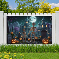 thumbnail image 3 of Spooky Scene Halloween Banner Gothic Theme Pumpkin Lantern Skeleton Design Cemetery Setting for Halloween Party Event Decor, 3 of 5