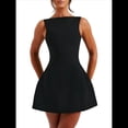 thumbnail image 1 of Vestido Mini de Verano para Mujer, Sin Mangas, con Cremallera, Cuello Alto, Corte en A, Ajustado, para Fiesta y Club Negro S, 1 of 10