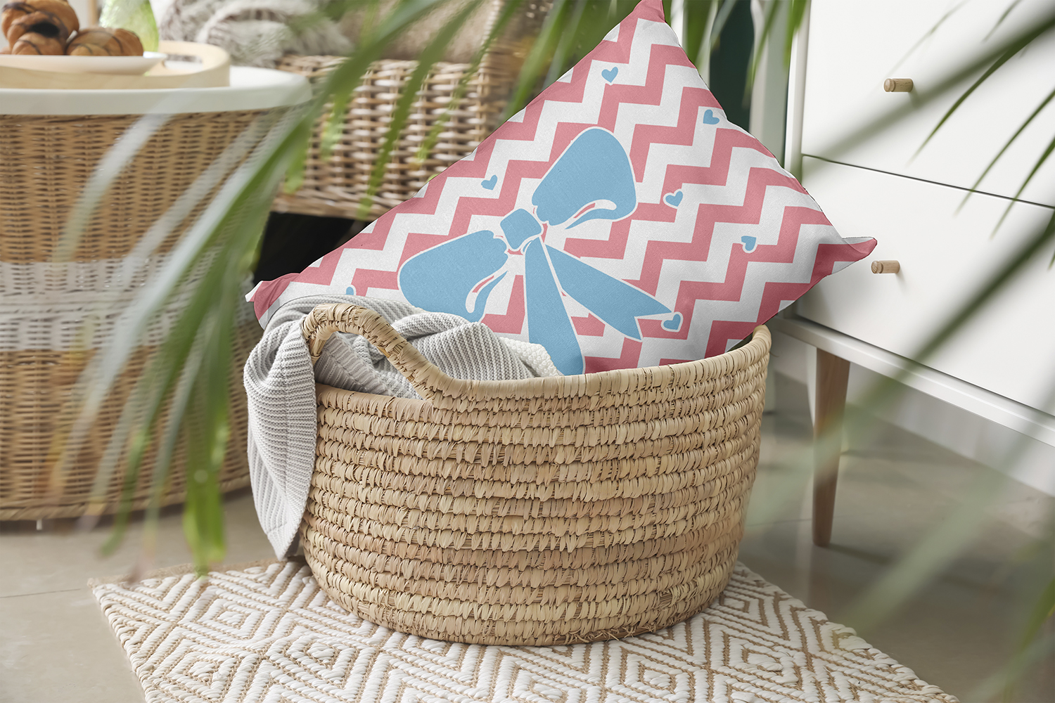 20" x 14" Simply Daisy Chevron Bow Polyester Indoor/Outdoor Pillow, Pink Icing Qty 1