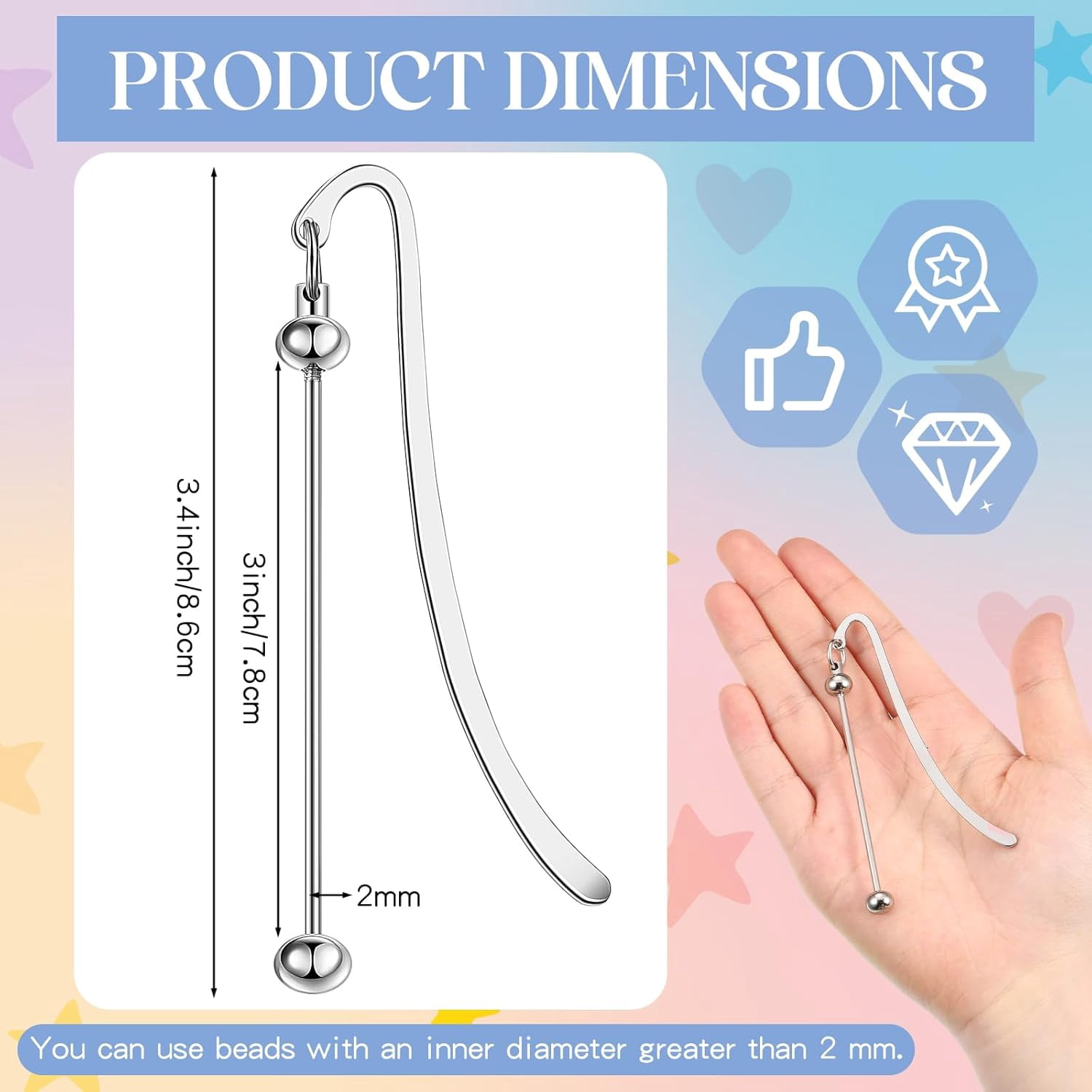 ABPETE 20 Pcs Beadable Bookmarks DIY Metal Blank Bar Bookmark for Beads Modern Bead Craft Jewelry Pendant Charm Gift for Book Lovers Student Teacher Office Supplies(Silver)