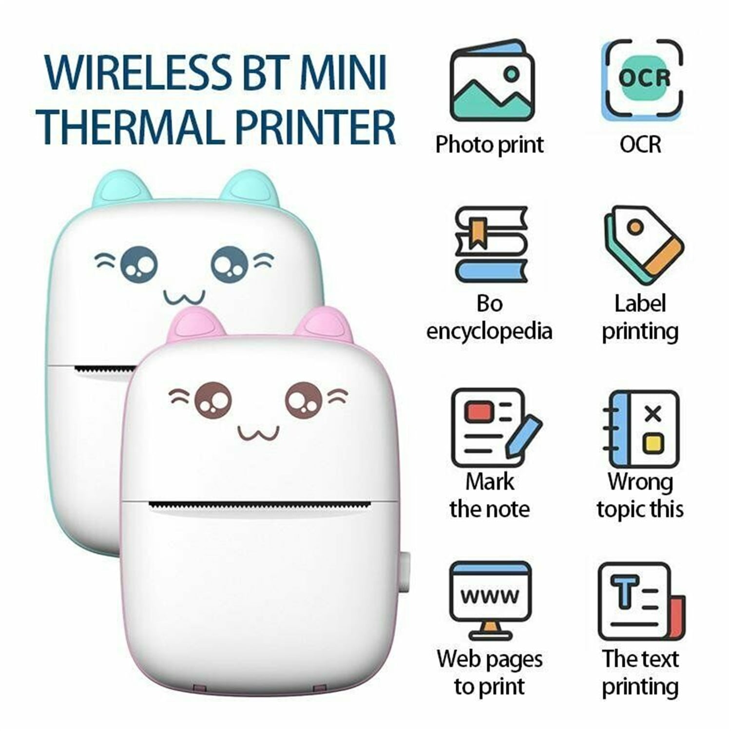 Fun Pocket Printer Mini Mobile Printers Bluetooth Wireless Portable Thermal Printer Compatible with iOS and Android for Learning Assistance P1-White Journal Work,Notes, 