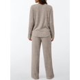 thumbnail image 5 of Womens 2 Piece Lounge Sets Fall Henley Neck Sweater Matching Sweat Suits Comfy Pajamas Clothes Pockets Camel L, 5 of 7