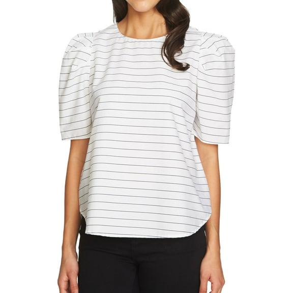 1.STATE Womens Puff Sleeve Knit Blouse, White, X-Small