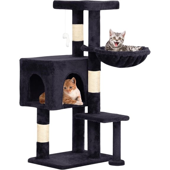 HarmonyStrings | 36" Cat Tree Tower | Dark Gray | Sturdy Multi-Level Cat Tree with Plush Condo, Cozy Perch, Sisal Scratching Posts, Hanging Toy and Stable Frame | Easy Assembly