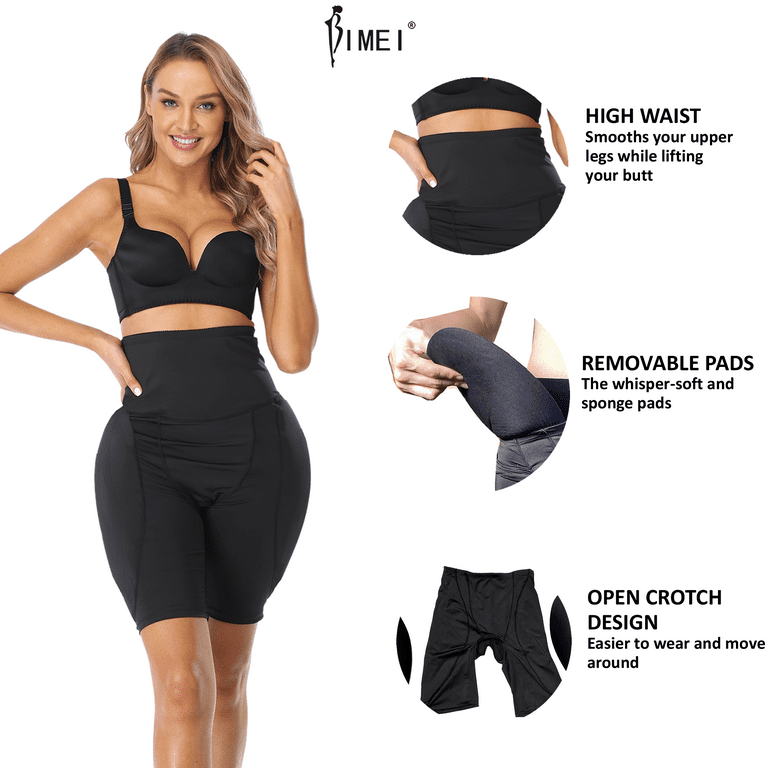 BIMEI 2PS Butt Lifter Hip Enhancer Padded Shapewear Control Panties Women  Mid-Thigh Tummy Control,High Waist Open Crotch ,Black, 4XL
