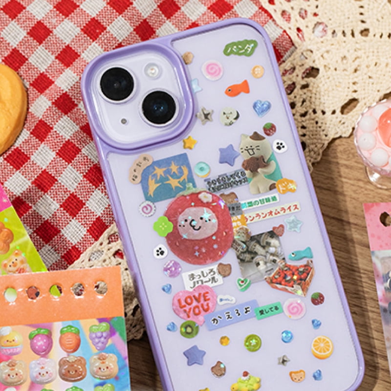 2Style 48Pcs/bag Flash Sand Cut Film Sticker Book Creative DIY Handbook Material Decoration Phone Case Journal Scrapbook Calenda