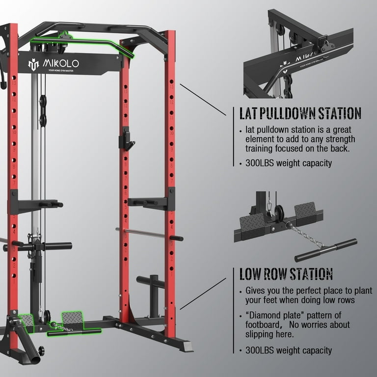 Mikolo Multi-Functional Squat Rack, 13-Gauge Steel Frame, LAT