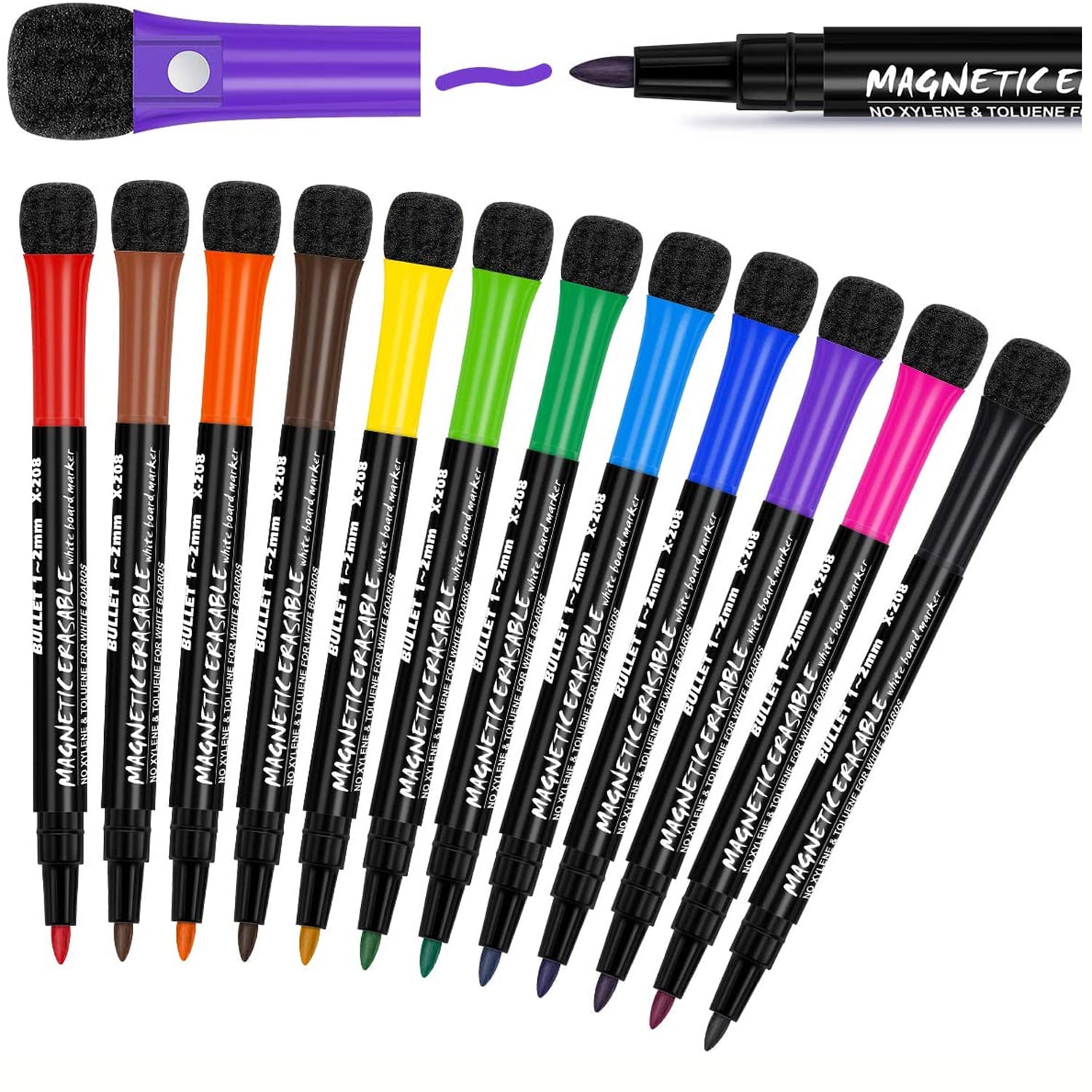 12 Colors Fine Point Dry Erase Marker for Kids Whiteboard