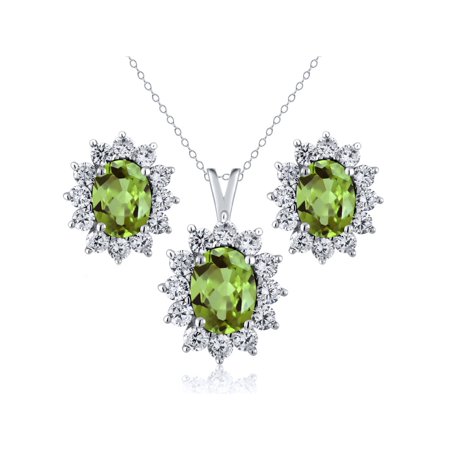 Color Peridot Channel Set - 2.93 Ct Oval Green Peridot 925 Sterling Silver Pendant Earrings Set