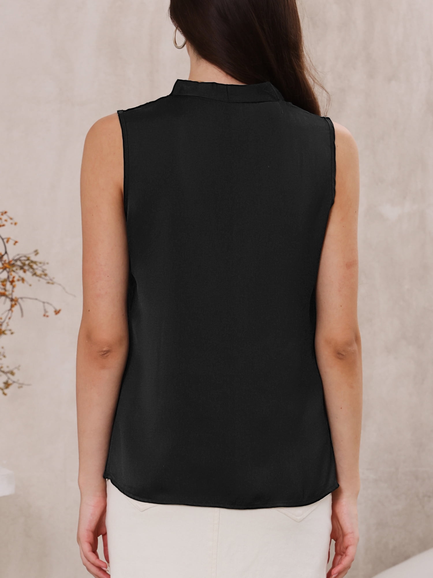 DARING DIVA Women's Satin Tank Top Sleeveless V Neck Business Satin Work Blouse L Black