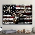 thumbnail image 6 of 2D Flat, 1pc Rustic American Flag & Deer Hunting Art Poster - Thick Wood Framed Waterproof Canvas Wall Decor, Patriotic Wildlife Stag (Male Deer) with Antlers - Farmhouse, for Cave, 6 of 7