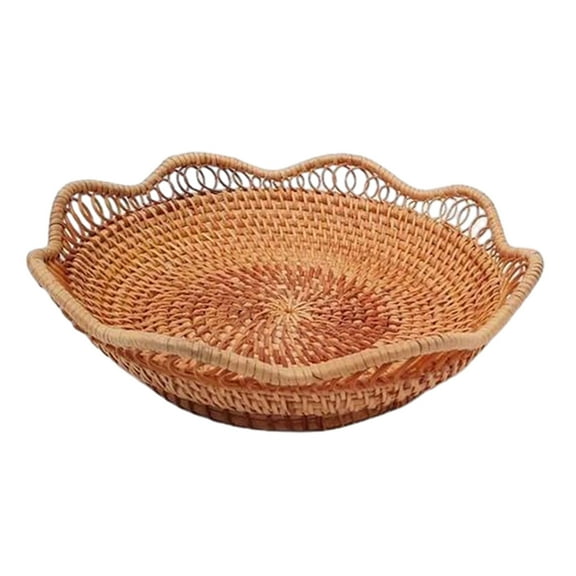 Rattan Round Fruit Baskets,Wicker Storage Bowls,Natural Woven Serving Basket Bowls,Rattan Bread Baskets Round Wicker Fruit Serving Storage Bowls,Woven Baskets for Organizing Tabletop Decorative