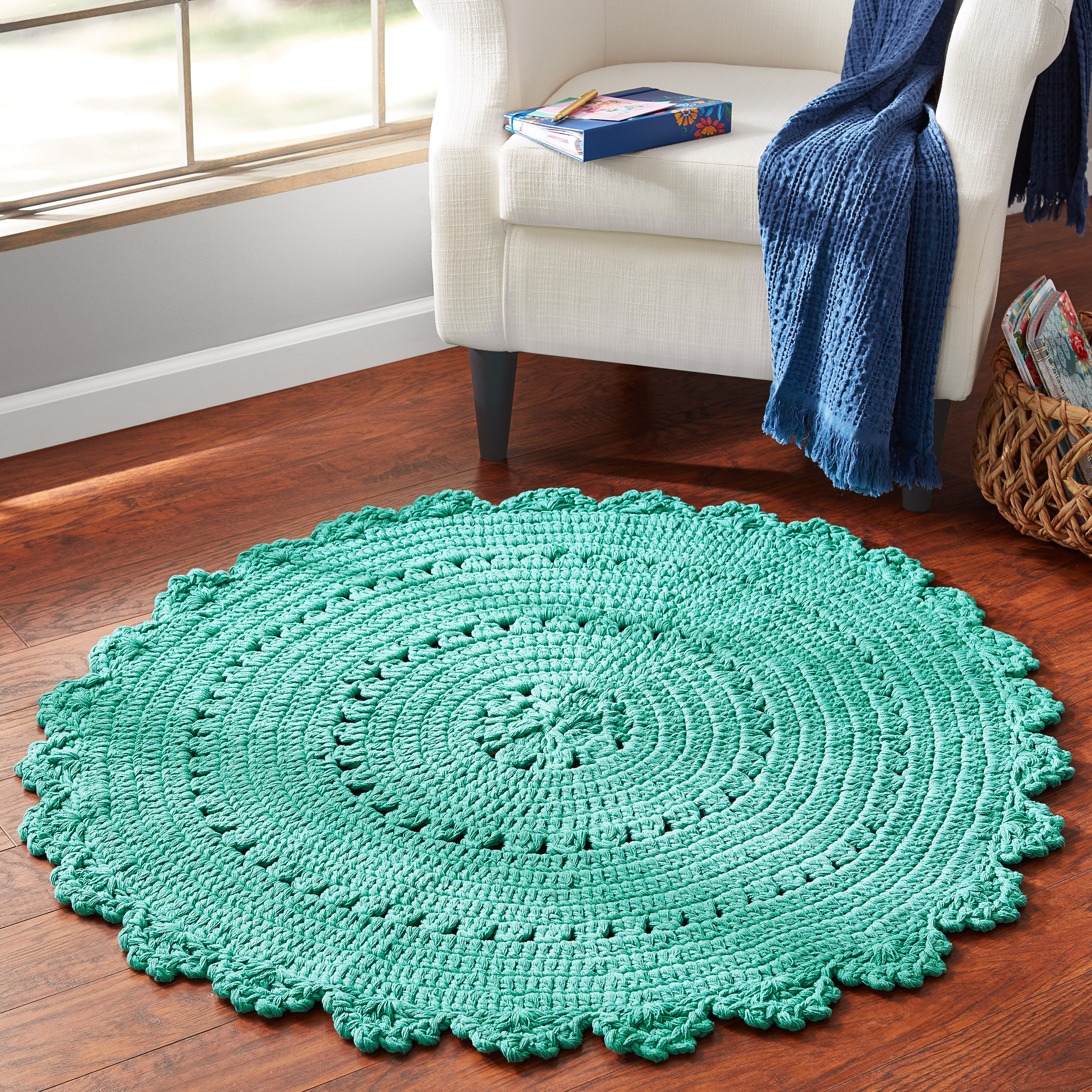 The Pioneer Woman Round Cotton Crochet Accent Rug, Teal - image 3 of 5