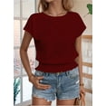 thumbnail image 2 of Women Dressy Casual Cap Sleeve Tops with Smocked Hem Wine Red M, 2 of 6