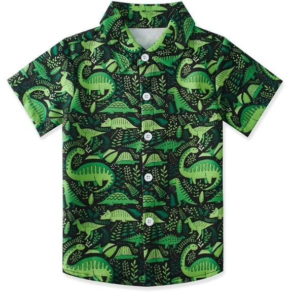 2-10 Years Boys Button Down Shirts 3D Graphic Hawaiian Aloha Short Sleeve Dress Shirt Tops