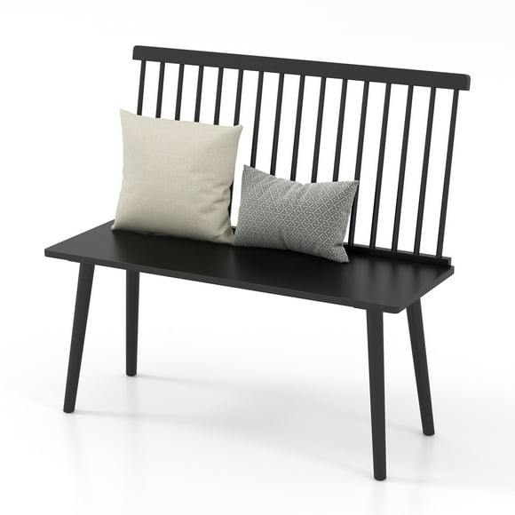 Costway Entryway Bench for 2 Windsor Rubber Wood Dining Bench with Spindle Back Black