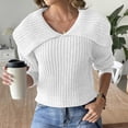 thumbnail image 5 of Amidoa Long Sleeve Sweaters for Women Crop White Crochet Winter Solid Collared Sweaters Womens Cardigan Sweaters M, 5 of 6