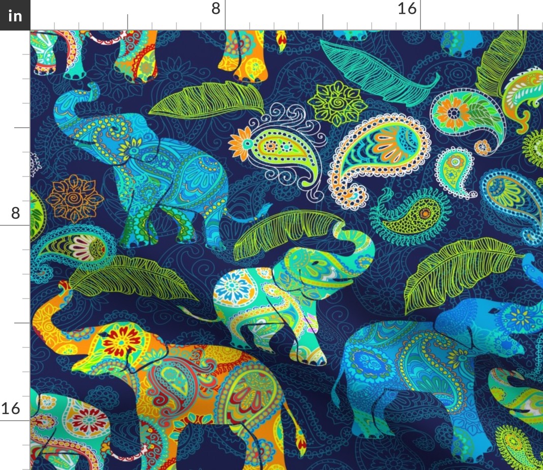 Paisley Elephants Endangered Species Animals Fabric Printed by