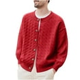 thumbnail image 2 of Dolkfu Button up Sweaters for Men Cable Knit Red Cardigan Sweaters Mens Crew Neck Chunky Sweater Coat XXXL, 2 of 4