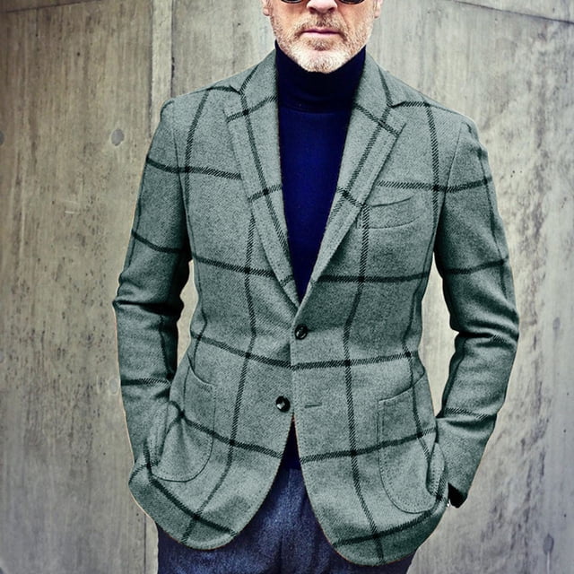 Chaqueta de traje a cuadros para hombre, ajustada, con cuello de solapa y botones, abrigo de traje para hombre, trajes casuales para oficina de negocios, verde, 3XL