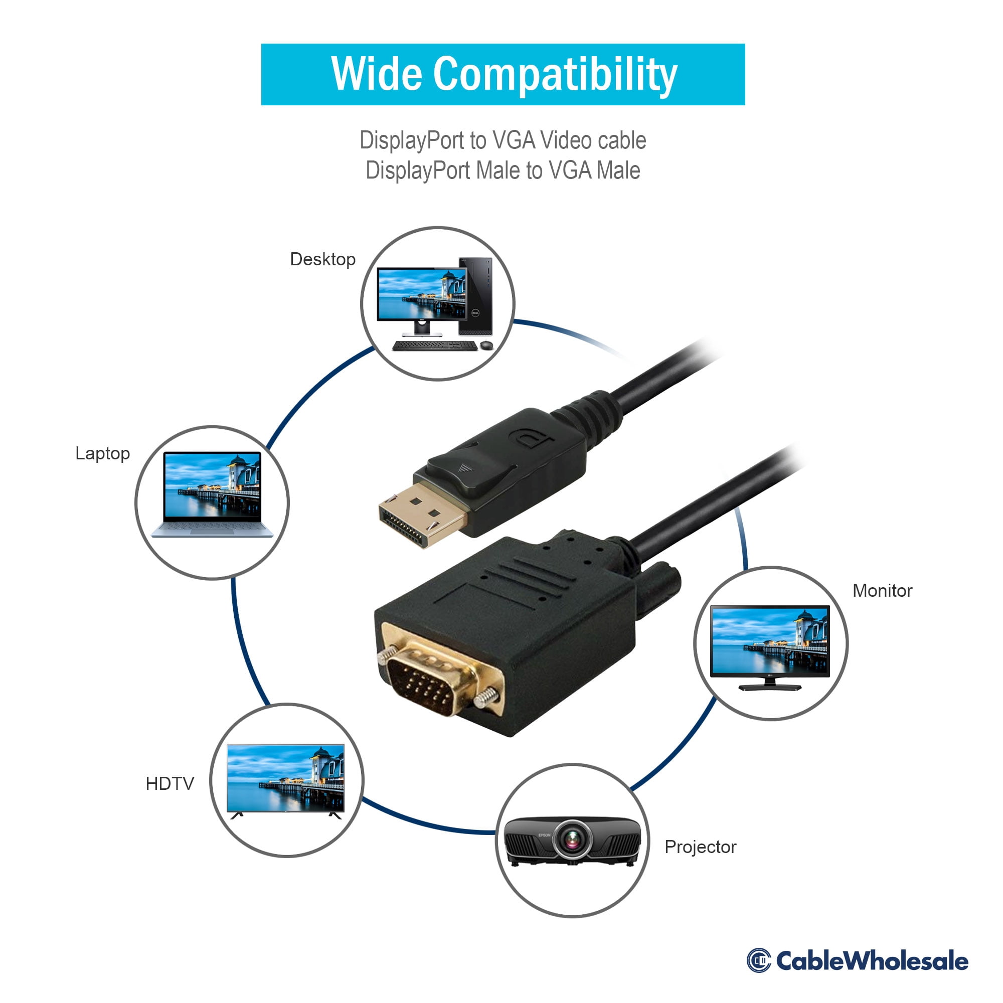 15ft Male to Male DisplayPort to VGA Cable, CableWholesale