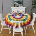 thumbnail image 2 of Colorful Tie Dye Layered Mandala Round Tablecloth 60"x60",Wrinkle Wipeable Table Cloth for Kitchen Dining Room Picnic Patio Party, 2 of 6