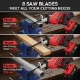 thumbnail image 6 of HOTREE Cordless Reciprocating Saw, Variable Speed, 2 x 2.0Ah Batteries, Blades Kit for Wood, Metal, PVC Cutting, Red, 6 of 8