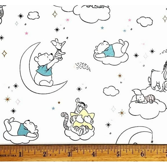 1 Yard - Winnie the Pooh Piglet Tigger & Eeyore Baby Nursery on White Cotton Fabric (Great for Quilting, Sewing, Craft Projects, Throw Pillows & More) 1 Yard X 44" Wide