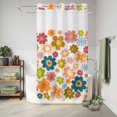 thumbnail image 6 of No Hook Shower Curtain, Vintage Boho Floral Shower Curtains for Bathroom with See Through Top Window, Yellow Pink Floral Bohemia Beige Waterproof & Washable Bath Curtain Stand Up Stall 36"x72", 6 of 9