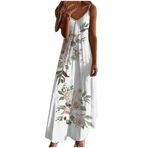 Ruimatai Women's Summer Crew Neck Sleeveless Dress Casual Flowy Long Printed Sundress Beach Vacation Elegant Comfortable Lightweight