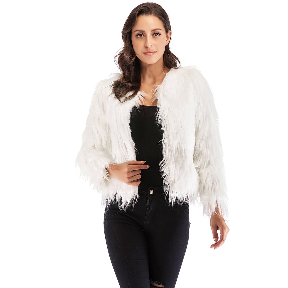 Winter Women Faux Fur Coat Solid Color 