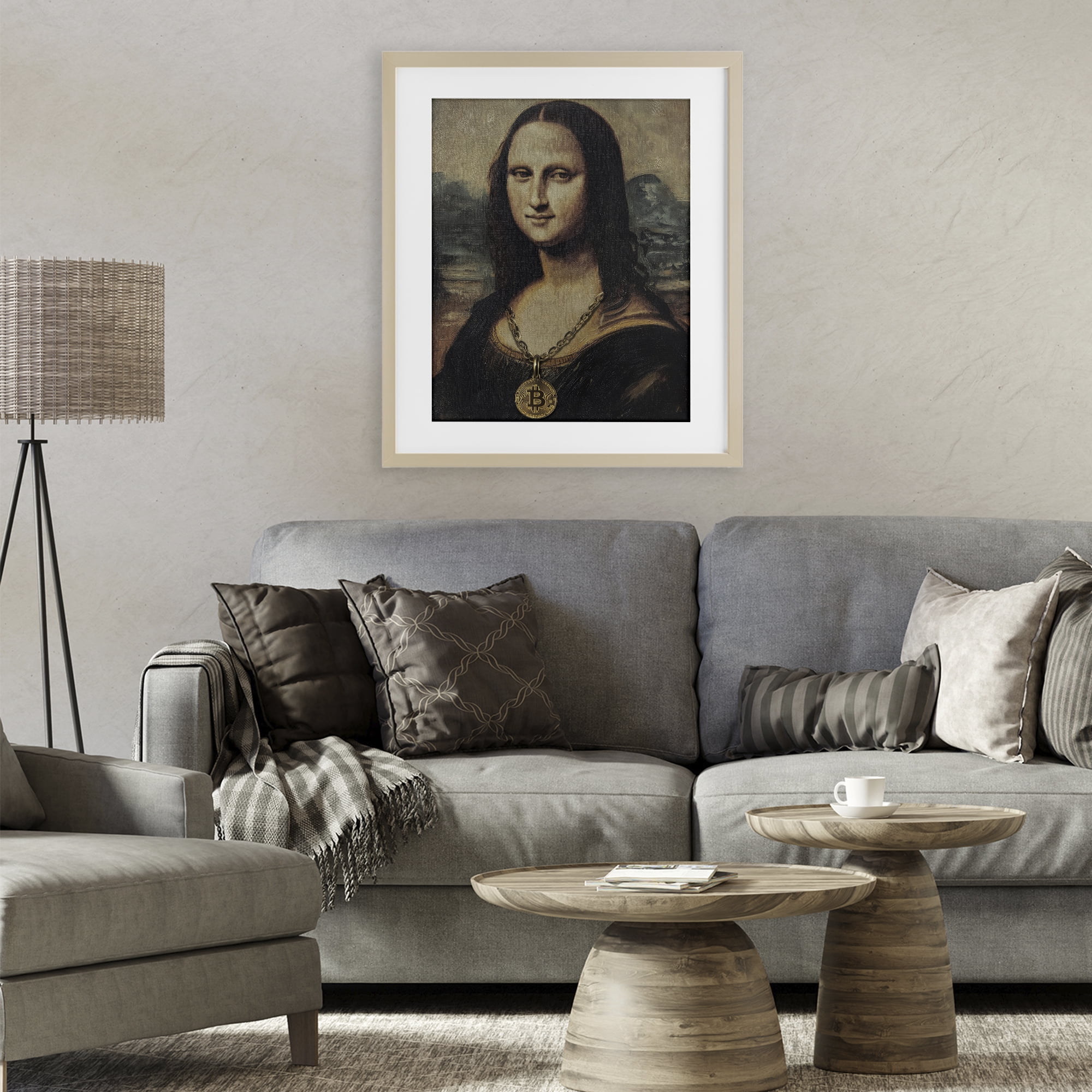 Stupell Industries Iconic Bitcoin Smile Classic Birch Framed Print Under Glass, design by Svetlana Aleynikova