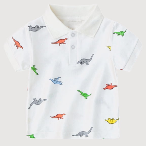 Gyujnb Short Sleeve Polo Shirt Collared Casual Dinosaur Print Top (Toddler, Little Boys),4-5 Years