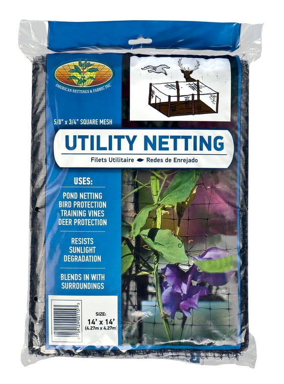 Utility Netting 14ft x 14ft - 3/4" Black Mesh - American Made, Commercial Grade Polypropylene, UV stabilized