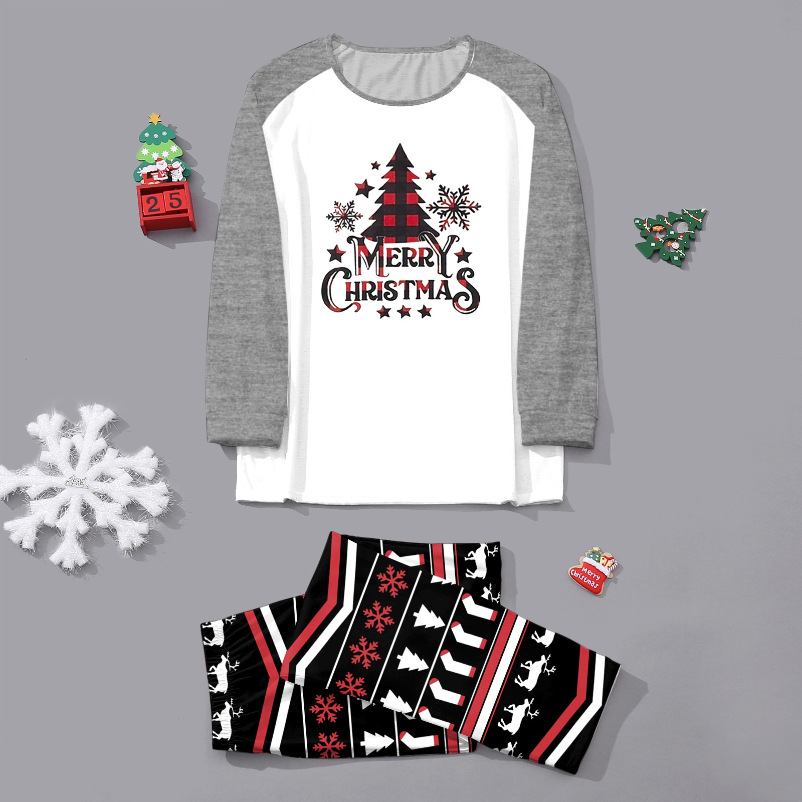 Christmas Famliy Pajamas Set Long Sleeve Pajamas Tops Christmas Pants ...