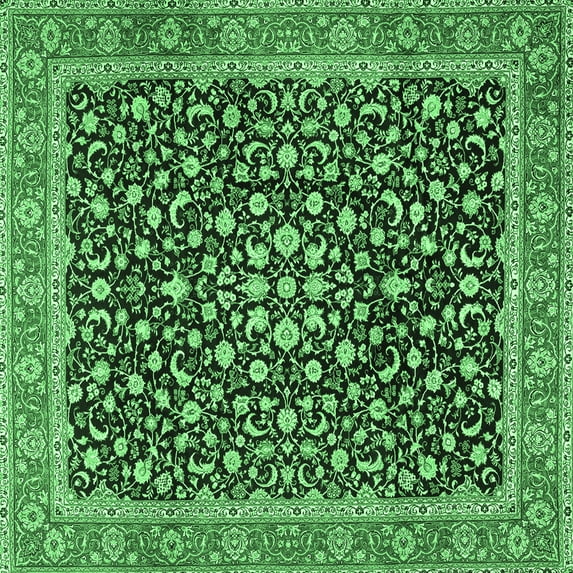 Ahgly Company Indoor Square Persian Emerald Green Traditional Area Rugs, 4' Square