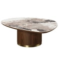 thumbnail image 5 of Wood Coffee Table with Ceramic Top & Walnut Finish, Irregular Shaped Coffee Table with Wooden Bases for Living Room, 5 of 6