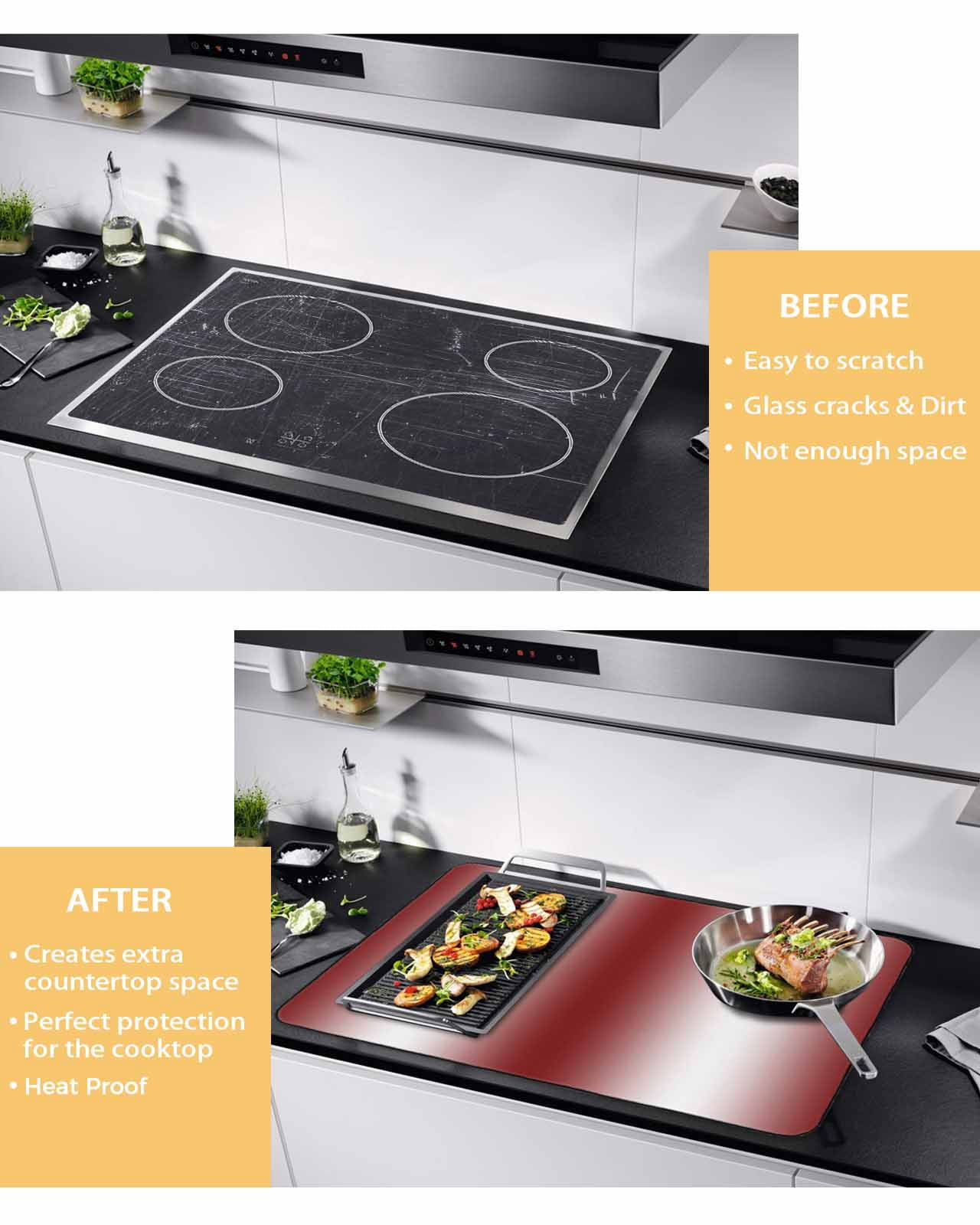 nqOlkjepod Large Induction Cooktop Protector Mat 24"x21", Red White Ombre Stove Top Covers for Electric Stove, Farmhouse Chic Minimalist Gradient Art Stove Burner Cover Mats, Glass Top Stove Cover