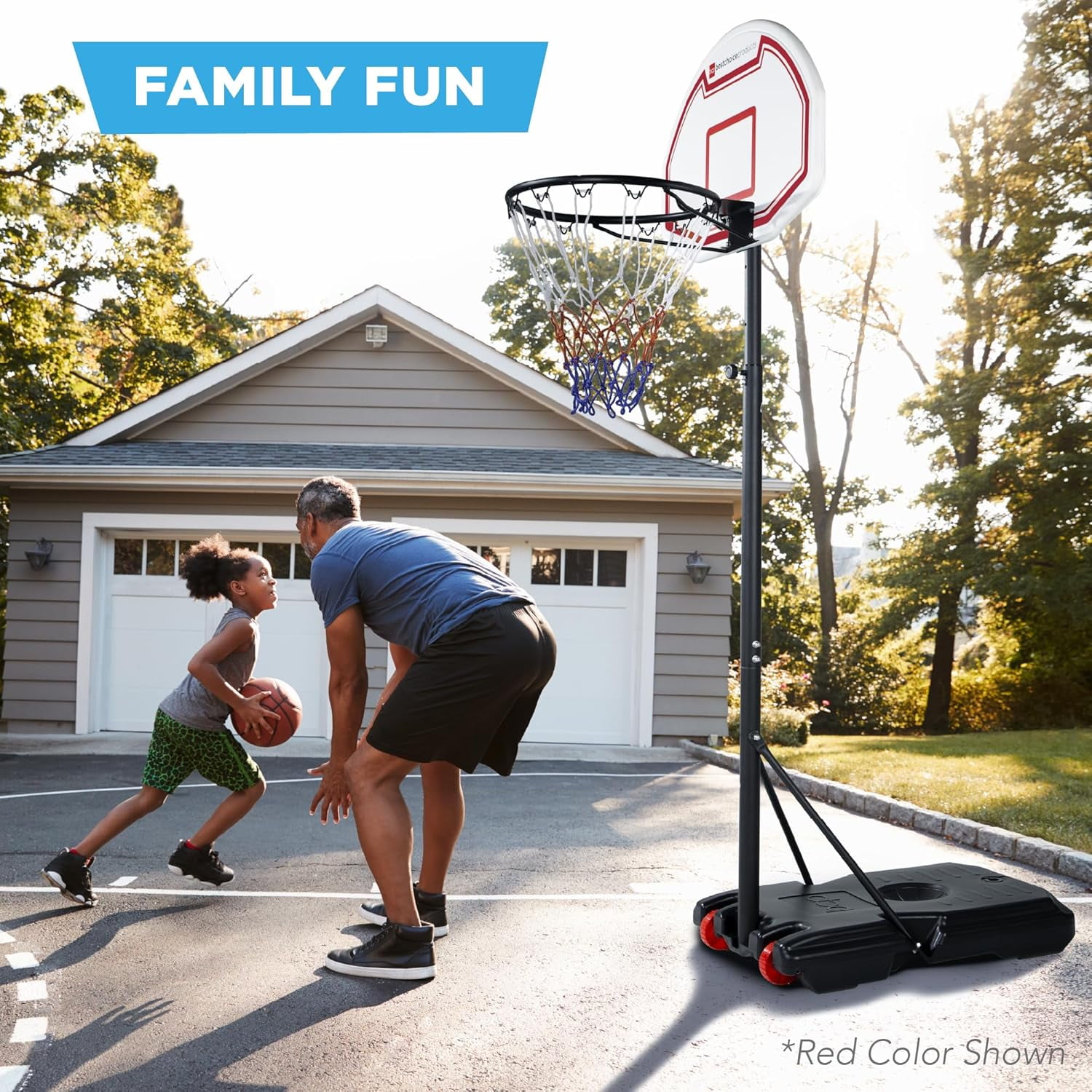 CHTER Kids Height-Adjustable Basketball Hoop, Portable Backboard Set w/ 2 Wheels, Fillable Base, 70.5in to 82.3in Tall