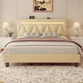 thumbnail image 3 of E-motie King Bed Frame with LED Headboard, Charging Station, Bluetooth Speakers, Beige, 3 of 10