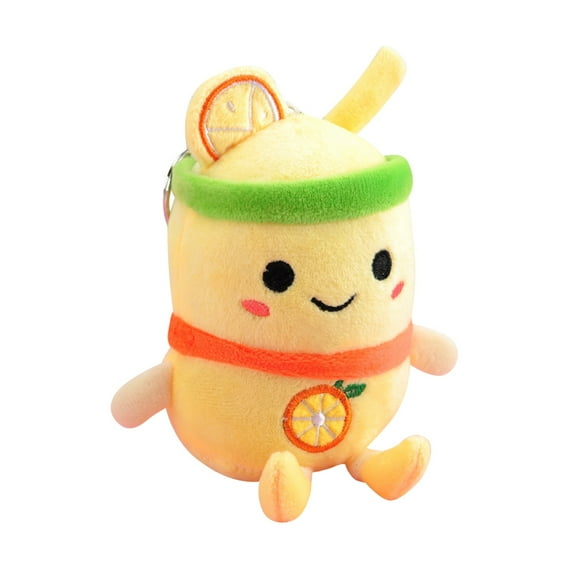 EUBUY Fruit Milk Tea Cup Key Chain Cute Fruit Plush Doll Key Ring Backpack Car Family Pendant Gift